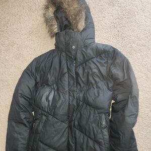 Columbia Down Puffer Coat Jacket Fur Hood Women's Size Medium Black